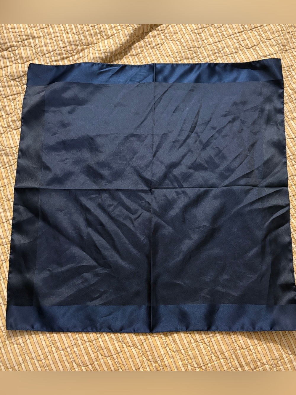 Vintage Monique Martin 70s/80s Italian Satin Square Panelled Navy Blue Scarf